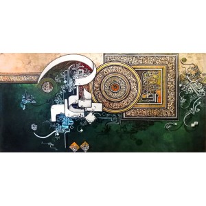 Bin Qalander, Surah Rehman, 24 x 48 Inch, Oil on Canvas, Calligraphy Painting, AC-BIQ-050